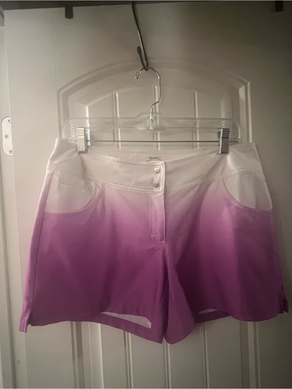 Slazenger White to Purple Ombre High-Rise Bermuda Golf Shorts, size 8
